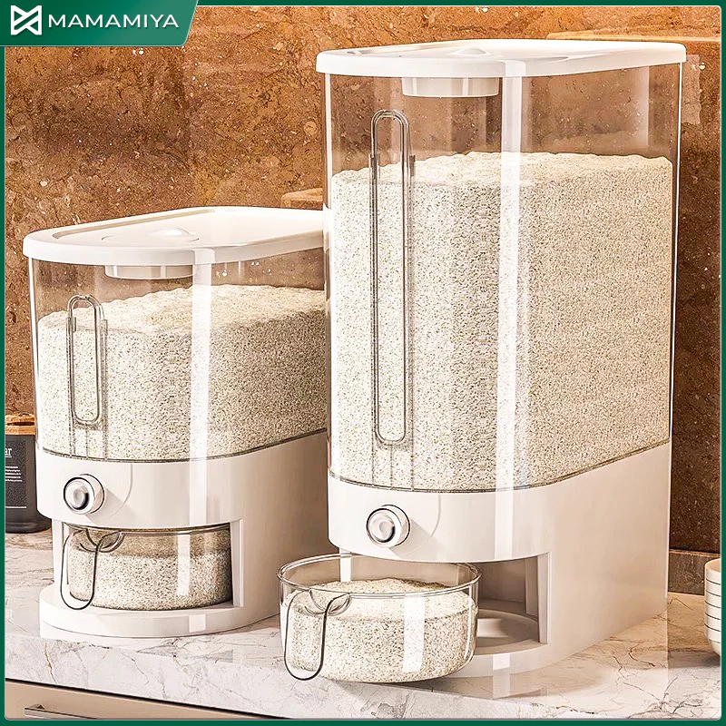 5 10kg Rice Dispenser Food Storage Box Push type Sealed Insect Proof Moisture Grain with Measure Cup