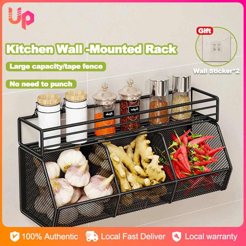Wall Mounted Kitchen Seasoning Storage Rack Condiment Organizer Spice Fruit Vegetable Storage Shelf