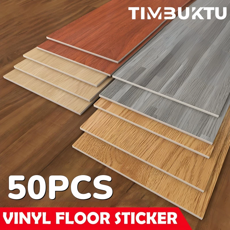 50PCS Wood Grain Vinyl Tiles Floor Sticker (91*15CM) Self Adhesive PVC Waterproof Mat Wear resistant