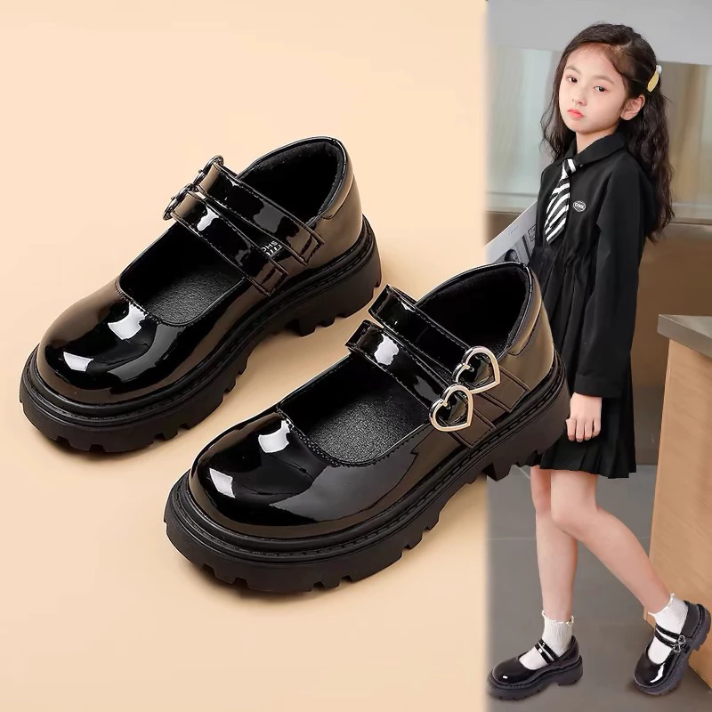 Fashion Shoes #890 Blackshoes School Shoes FOR Kids Girls Shoes Heels Glossy Antiskid Wettable