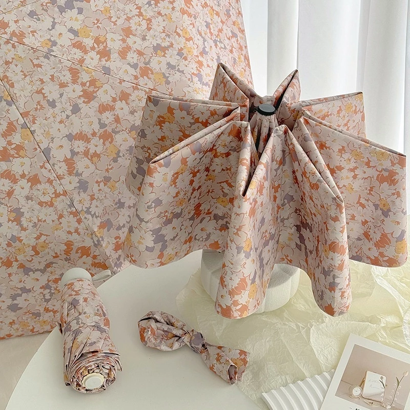 French floral folding umbrella UV automatic umbrella Portable umbrella for sunny and rainy days
