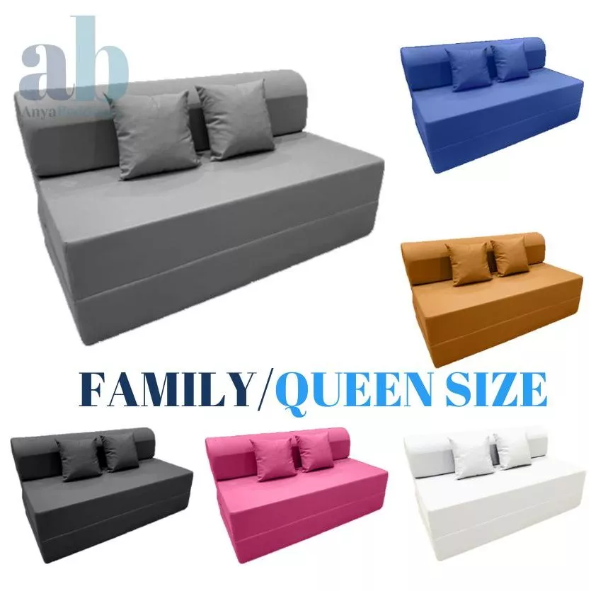 Sofabed 3 Folds Full Cover Family Queen with Long Zipper Curved Head Plain Color Only