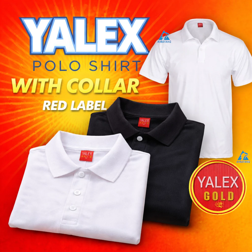 1pc Yalex Poloshirt White Red Label Gold Makapal Premium Unisex Polo Shirt Collar Round Neck