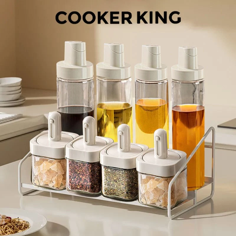 Cooker King 8PCS Seasoning Bottle Set Oil Bottle Kitchen Spice Condiments Container Leak Proof