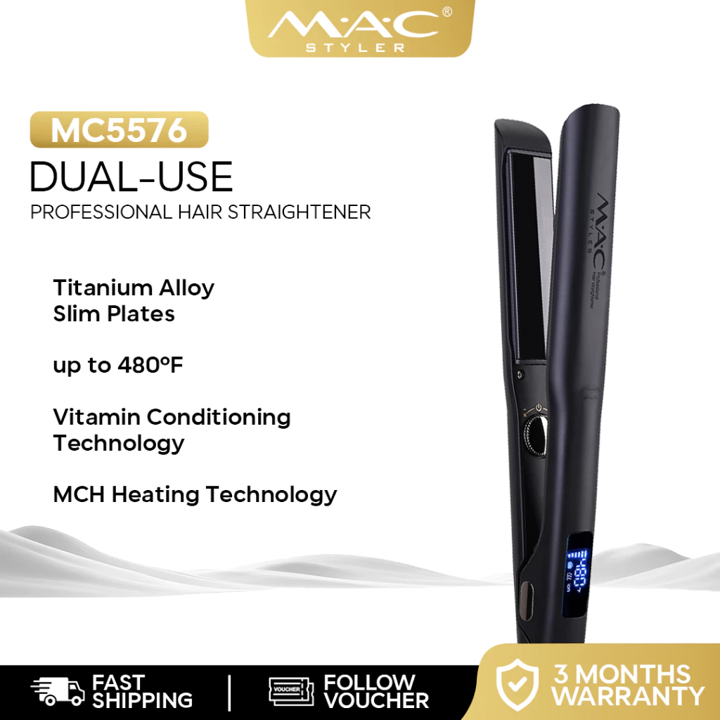 MAC Styler Dual Use Professional Black Slim Plates Hair Straightener Hair Iron Flat Iron MC5576