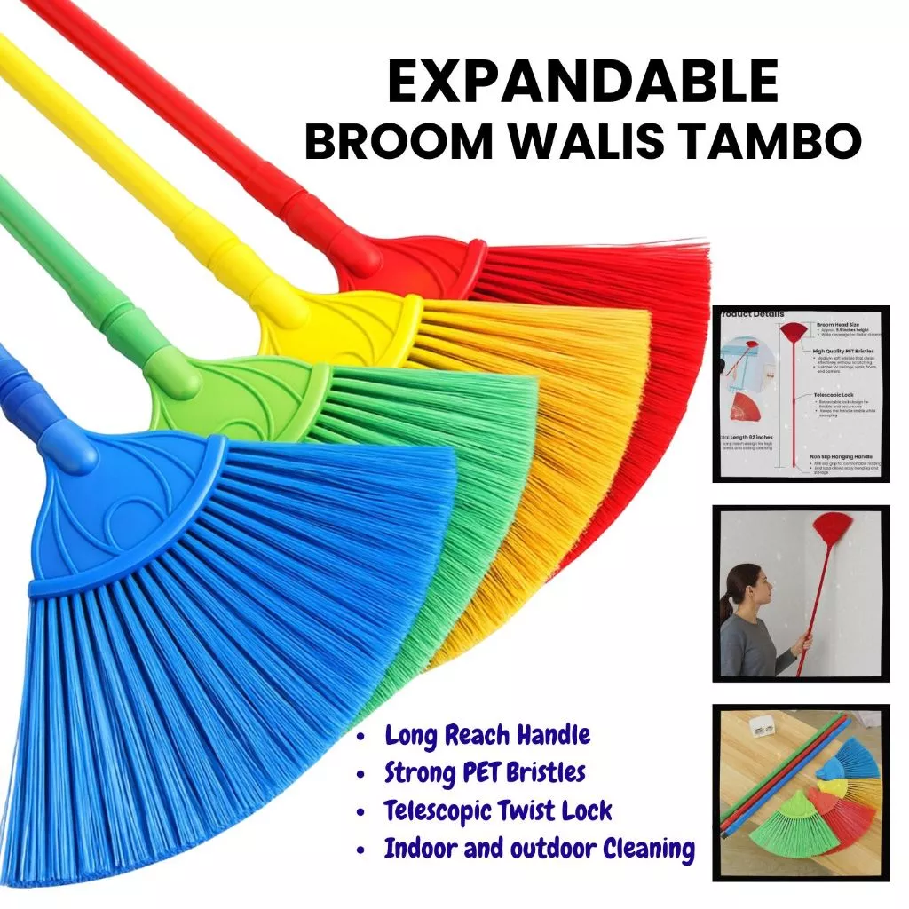 Heavy Duty Walis Tambo Plastic Broom Long Handle Strong Bristles Home Cleaning Floor Ceiling Indoor