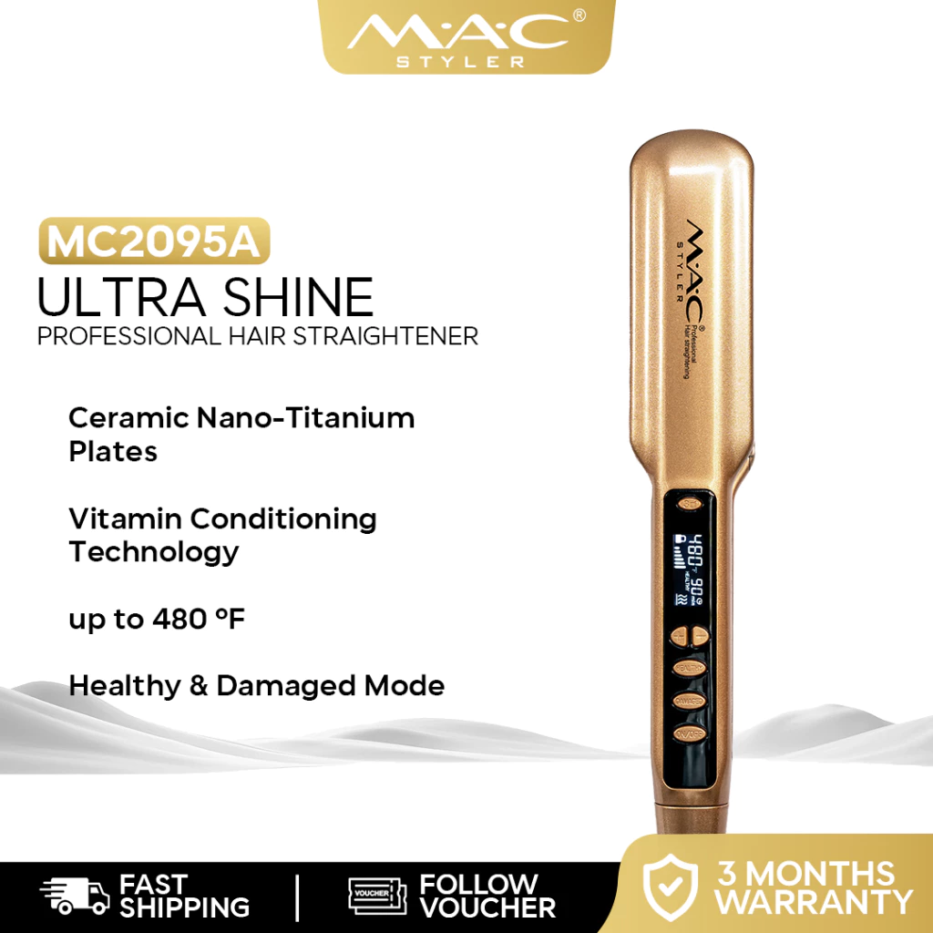MAC Styler Ultra Shine Professional Gold Ceramic Nano Titanium Hair Straightener Flat Iron MC2095A
