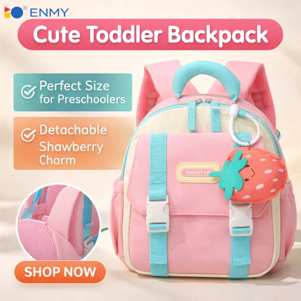 Enmy Cute Toddler Backpack for Girls Preschool School Bag Breathable Mesh with Fruit Charm