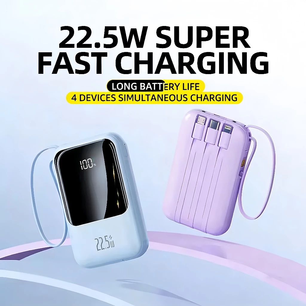 Original 20000 mAh Power Bank 22.5W Mini Powerbank Built in Cables Portable fast charging