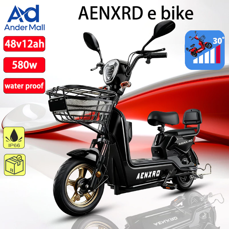 Aenxrd Electric Bicycle 48V 4 Cell Battery Ebike Adult With Rearview Mirror Available