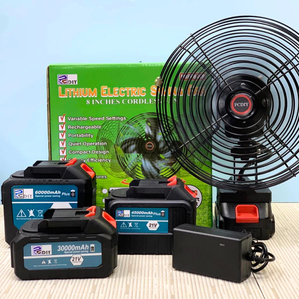 Auto Swing 8 Inch Left to Right Lithium Rechargeable Cordless Fan Compatible with Power Tool Battery