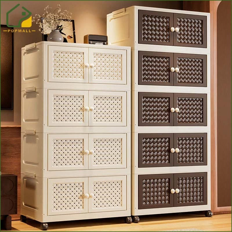 PoP Foldable Storage Cabinet Plastic Durabox With Wheel Free Installation Drawer Cabinet Organizer