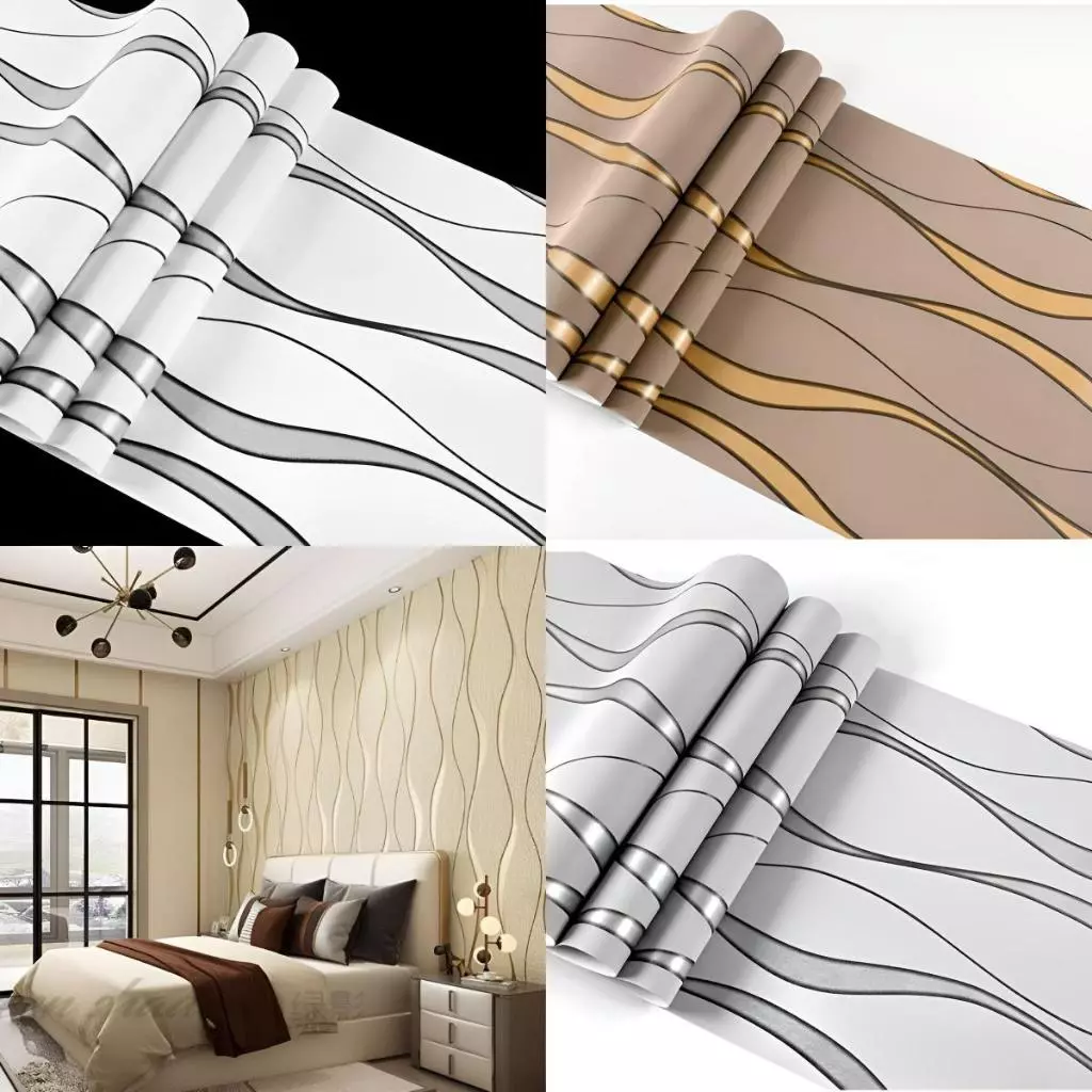 PVC Wallpaper Wavy Line Design, SelfAdhesive Peel and Stick Sticker, Water Proof 45cmx30FT
