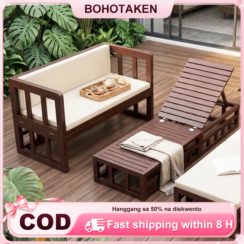 Multi functional Bamboo Sofa Bed Foldable Daybed Lounge Chair with Breathable Cushion Space Saving