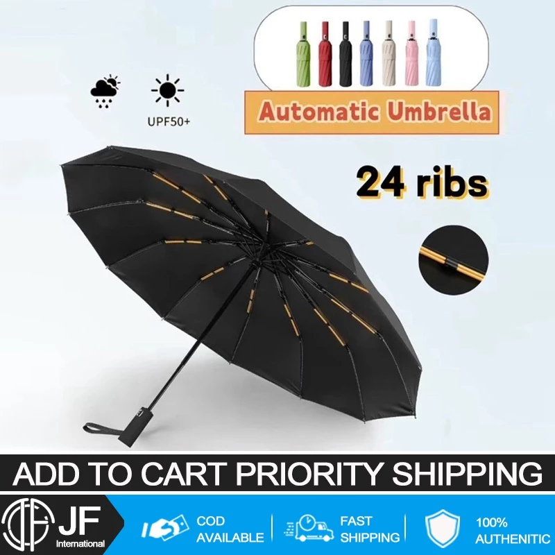 Umbrella Full Automatic 24 Ribs Dual Purpose Umbrella Storm Resistan Large Folding Umbrella