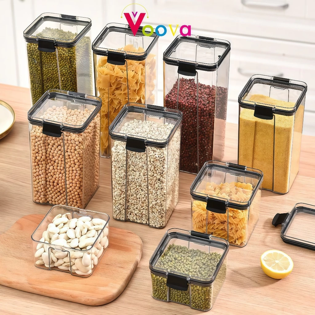Voova Clear Food Grade Cereal Storage Container Kitchen Organizer Box
