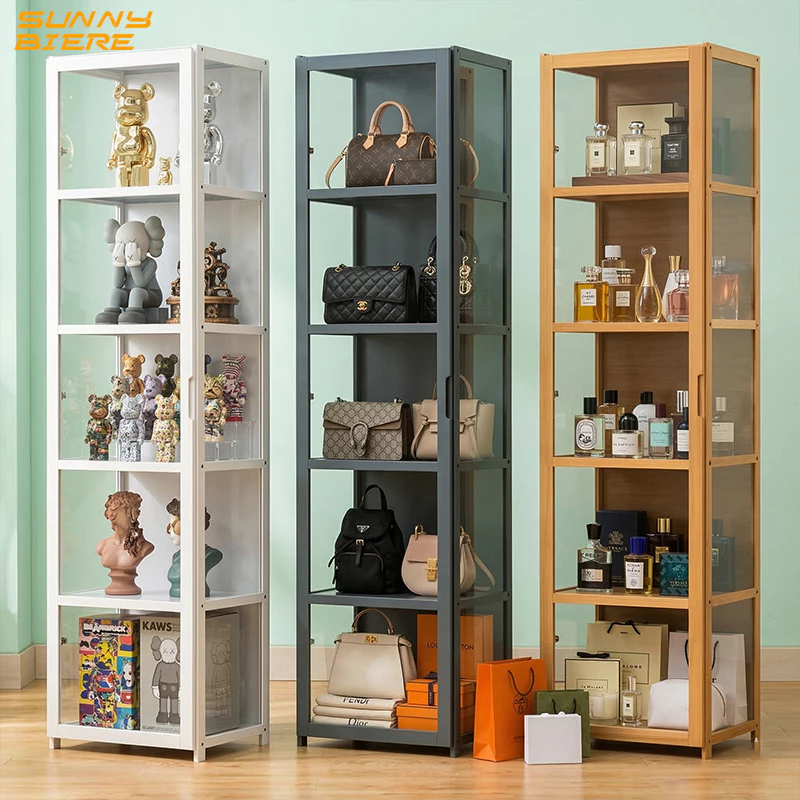 Dustproof Action Figure Display Cabinet 5 Tier Acrylic Showcase Toy Bag Cosmetics Storage Shelf