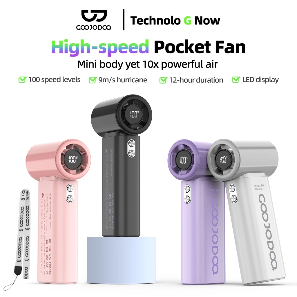 Goojodoq Mini Fan GFS007 4000 mAh Turbo Fan Rechargeable Handheld Portable Strong Wind Jet Hand
