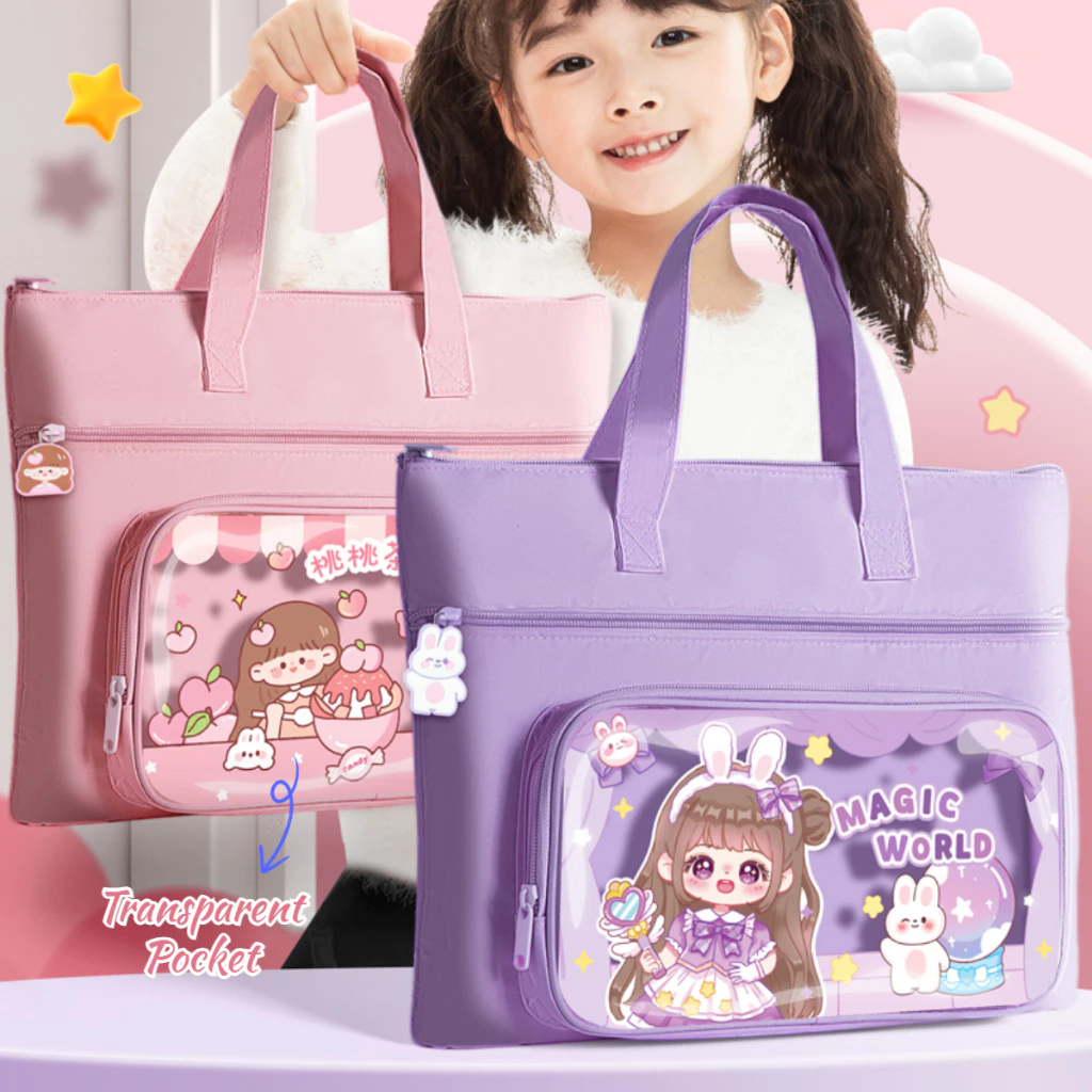 Cute Cartoon File Bag with Zipper Large Zipper File Bag Carry Book Tutorial Bag Hand Bag For Childs
