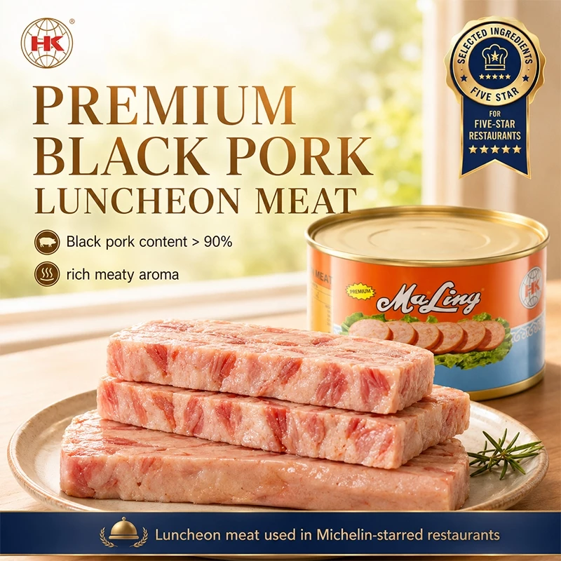 HK Black Pork Luncheon Meat 397g can, ready to eat meal suitable as a meal replacement or snack