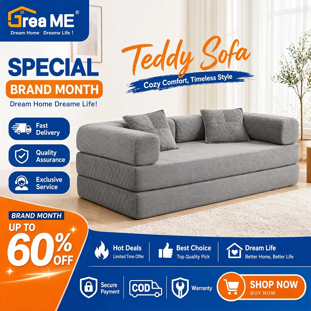 Dreame Corduroy Sofa Bed Modular Folding Compression Floor Couch Space Saving 1 2 3 Seater 20Y Wty