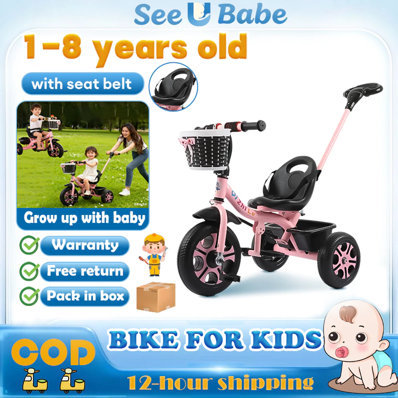 3 wheels Bike for kids girl and boy Stroller bike for baby with Push Handle and basket 1 8 years