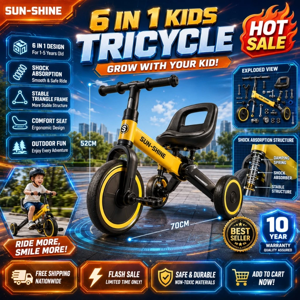Children's Three Wheeled Balance Bike Multi Function Bicycle Baby Balance Bike Toddler Bicycle
