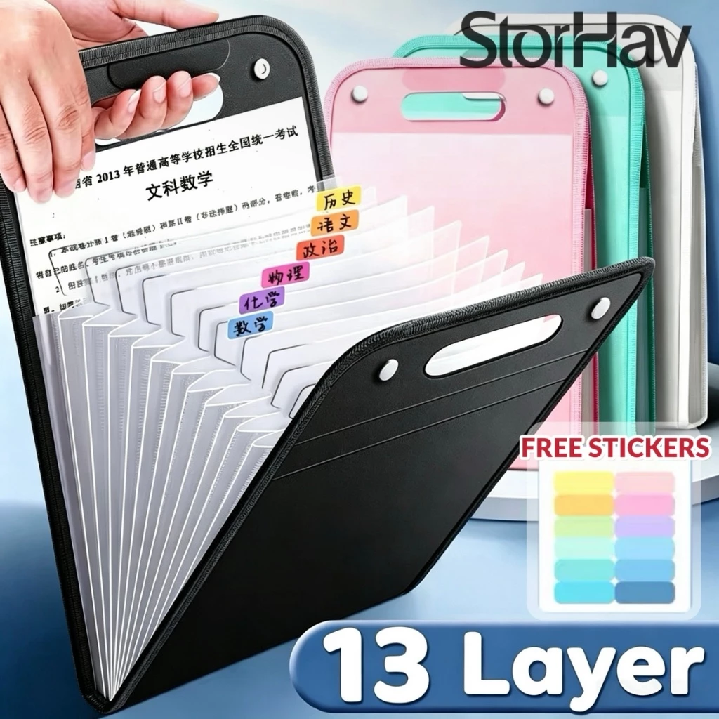 Long 13 Layer Handle Folder A4 File Organizer Expanding File Folder Portable Folder Bag