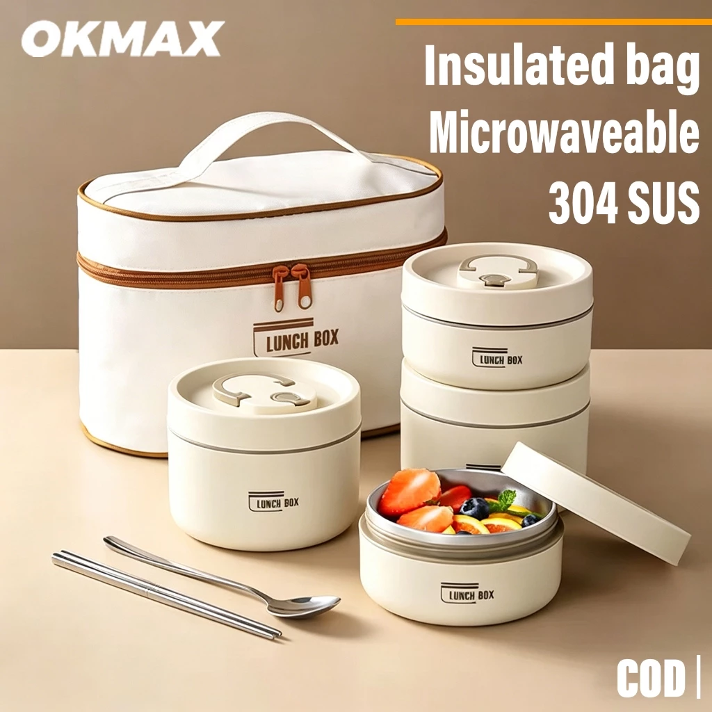 Microwaveable Meal Portable Insulated Lunch Box with Bag 304 Stainless Multi layer Lunch Box Set