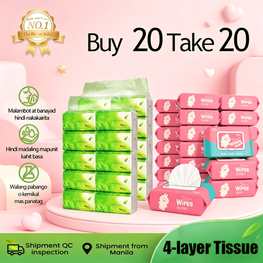 Combo 40 Packs Wipes (20 Packs) And Tissue (20 Packs)