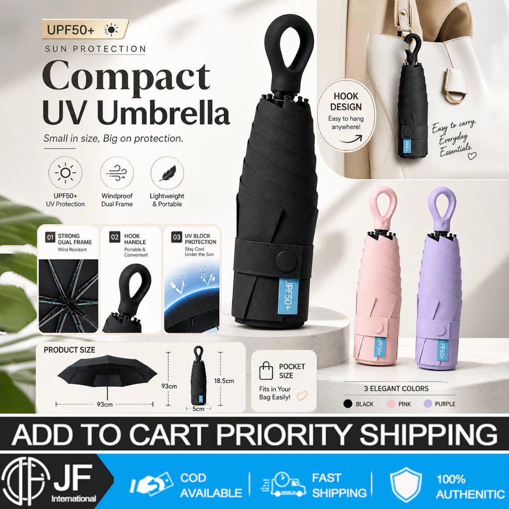 JF Ultra Light Mini Umbrella with hook UV Protection Folding Umbrella sunny and rain