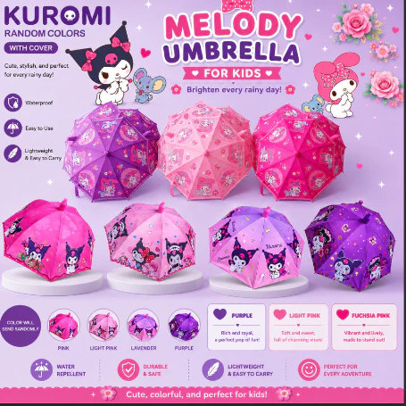 Kuromi Kids Umbrella J type Good Quality 19Inches Perfect for Rainy Days