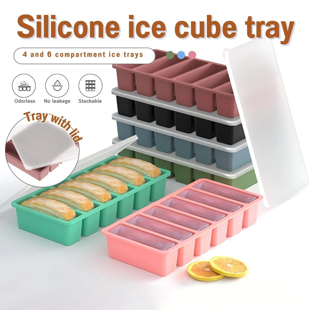 Silicone Ice Cube Tray Bpa Free Easy Demoulding Lid Long Square Mold Chilled Drink Whiskey Household
