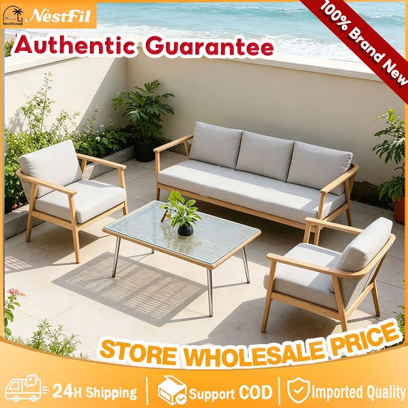 NestFil Solid Wood Sofa Fabric Sofa Single Double King Size Nordic Lazy Sofa Bed Chair Khaki Gray