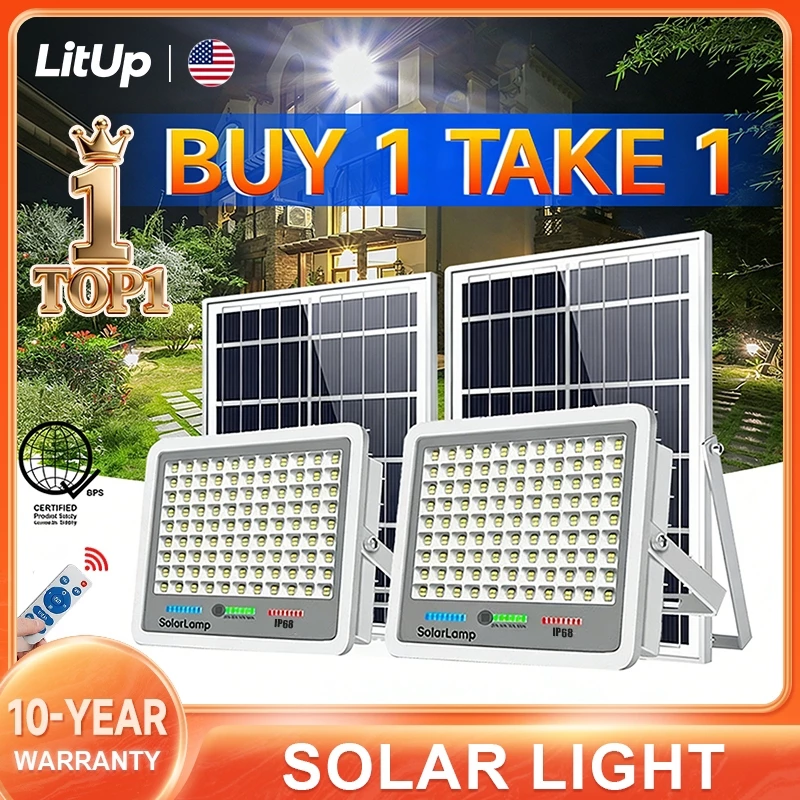LitUp Upgraded Solar Lights Outdoor Waterproof LED Solar Flood Light Street Light Solar Panel