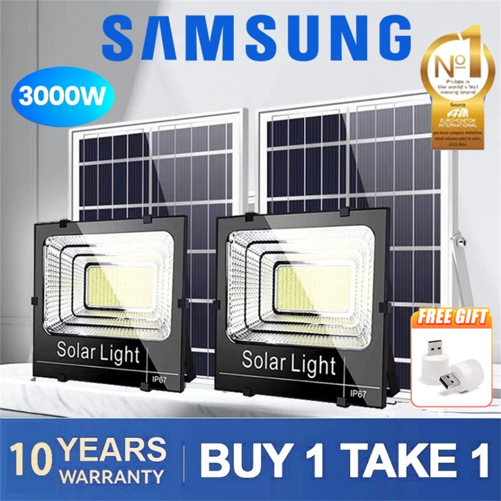 Samsung Solar Light 3000W LED 50X Bright Outdoor Sensor Solar Flood Light Waterproof