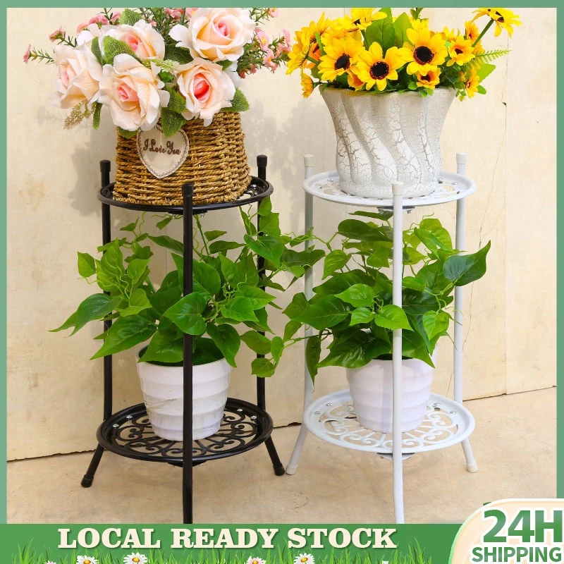 2 Layer Metal Plant Stand Indoor Outdoor Flower Pot Shelf Potted Holder Rack Organizer for Home