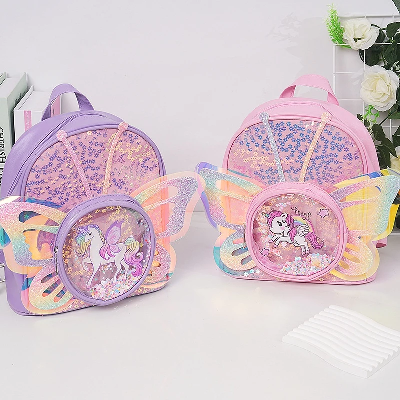 Cartoon unicorn Backpack Sequin laser butterfly wings trend bag