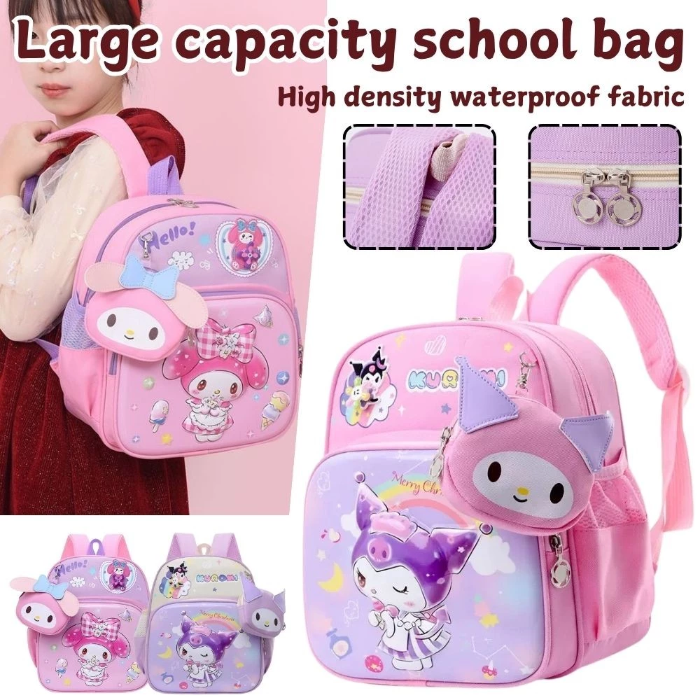 High Quality Sanrio My Melody Kuromi Canvas Backpack Kindergarten School Bag for Girls