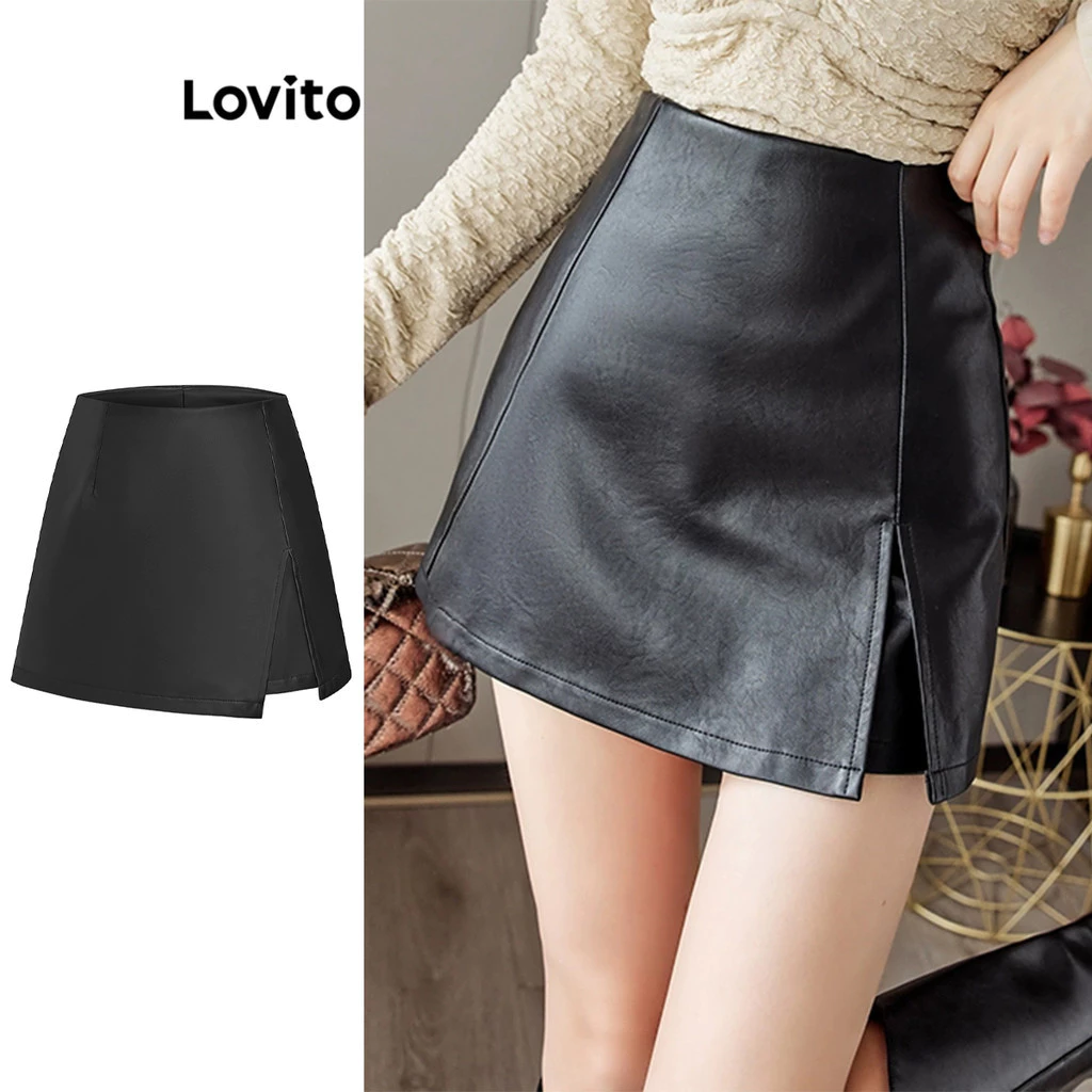 Lovito Women Zipper Fake 2 In 1 Shorts L58Ad065 (Black)