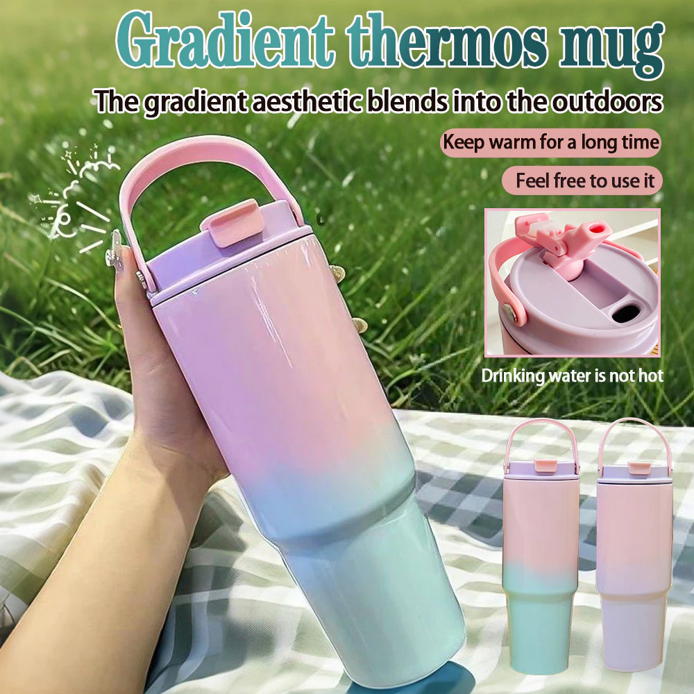 Large Capacity Gradient Outdoor Portable Thermos Cup And Cold 30oz Stainless Steel Portable Car