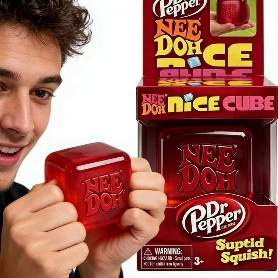 Dr Pepper x NeeDoh Nice Cube Limited Edition Squishy Fidget Toy, Stress Relief Squeeze Cube, Great Gift for Fans &