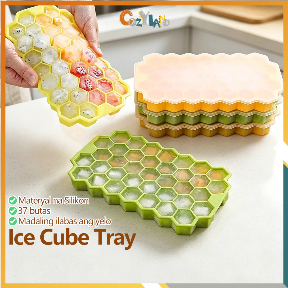 Cozyland Honeycomb Ice Tray with Lid Easy Release Ice Cube Mold food grade silicone 37 cell