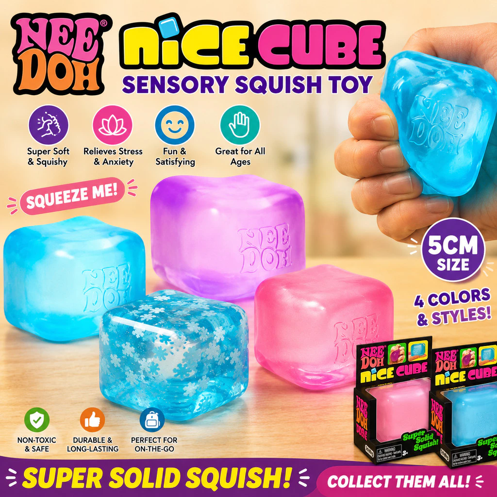 Soft Squishy Cube NeeDoh Nice Ice Baby Schylling Relaxing Fidget Play Toy