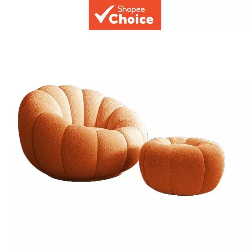 Pumpkin Lazy Sofa Chair Cream Style Reclining Single Seat for Small Apartment Bedroom Balcony