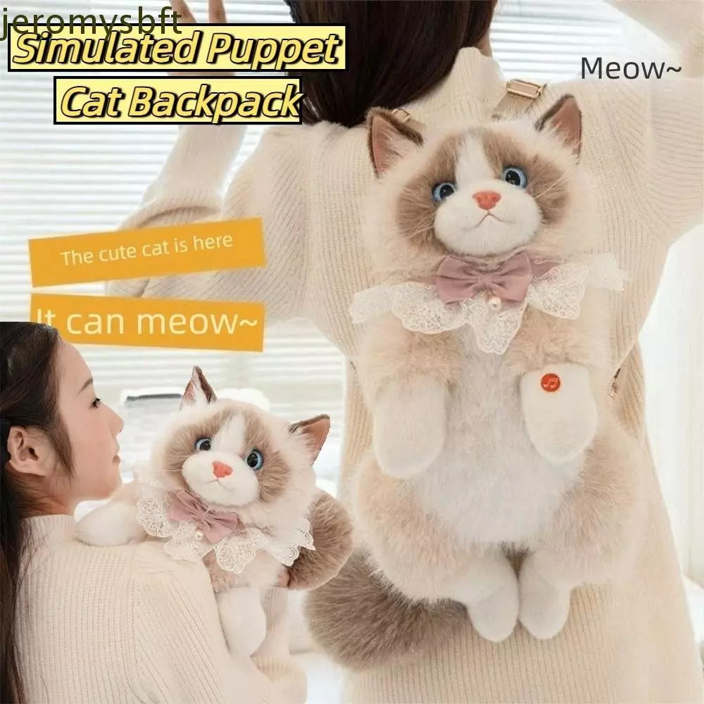 Jeromy Simulated Puppet Cat Backpack, Cute Super Realistic Plush Cat School Bags, Kindergarten Stuffed Animals Travel