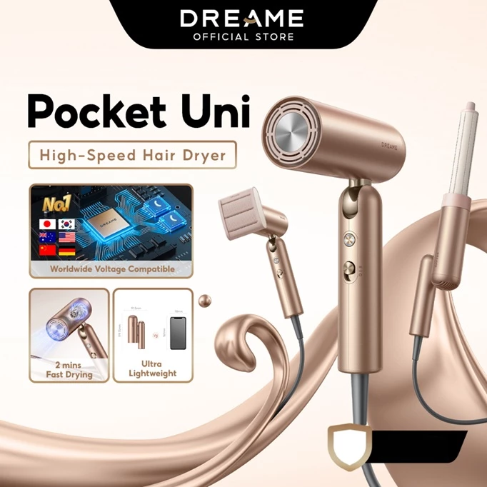 Dreame Pocket Uni Hair Dryer 40s Fast Dry Foldable Ionic Travel 100 240V All in One